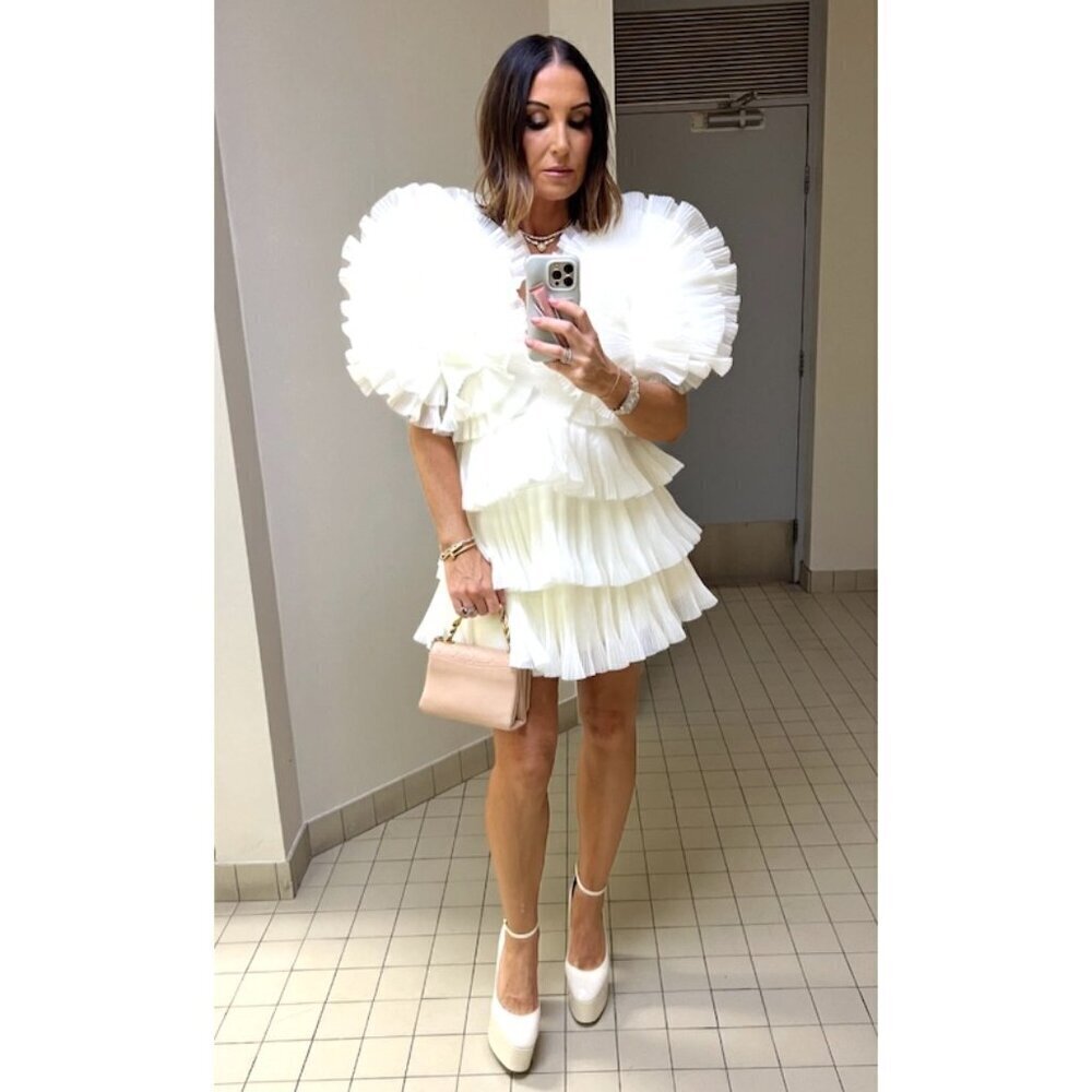 ACLER Spenmoss Pleated Ruffle Minidress in Ivory Size US 4